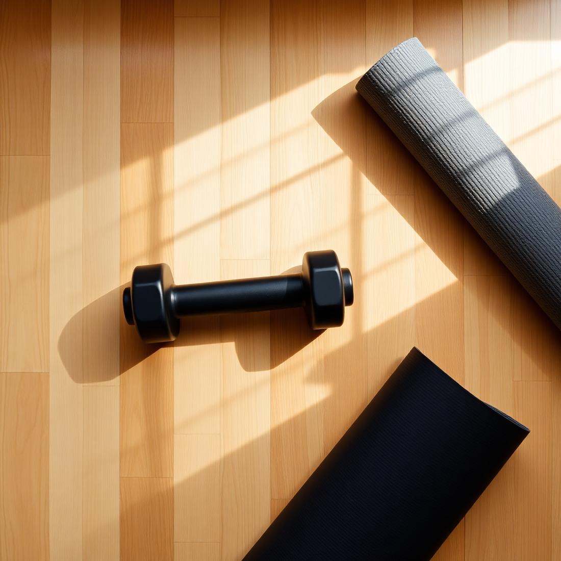 Dumbbell and yoga mat